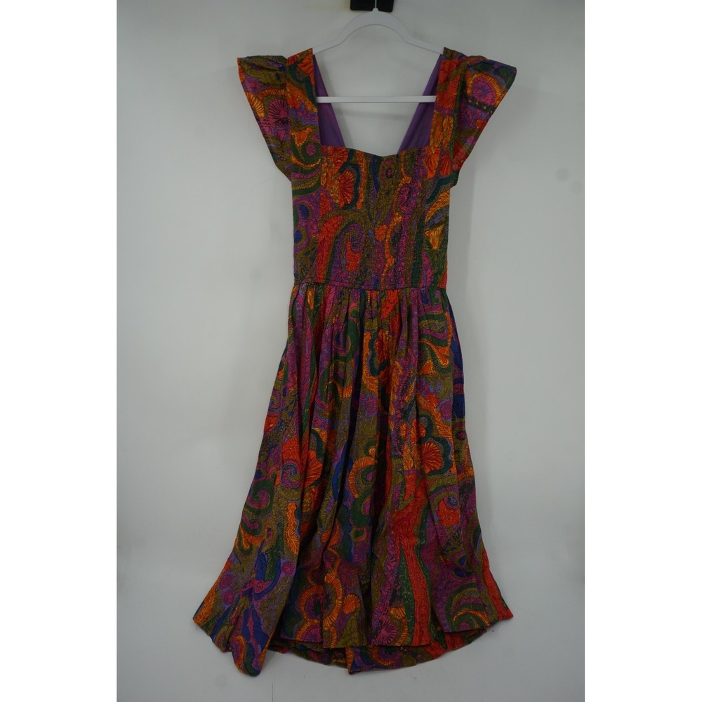 House Of Harlow 1960 Dress Womens Small Multicolor Paisley Maxi Boho Smocked